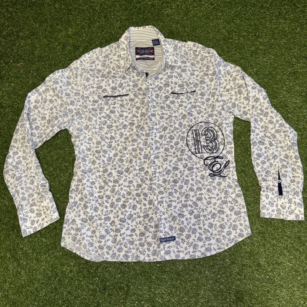 English Laundry Men's Hand Sewn Western Style Shirt Button Up Lg Embroidered